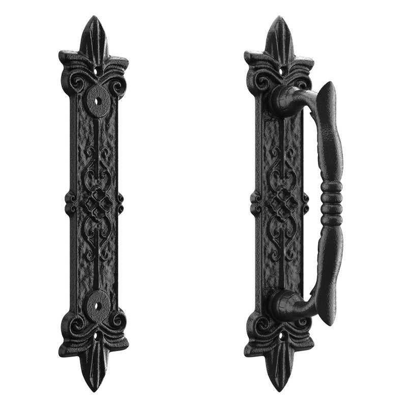 SMARTSTANDARD Heavy Duty 9" Antique Barn Door Handle Set of 2, Large Rustic Carved Door Pull, for Gates Garages Sheds, Black Powder Coated Finish - Image 5